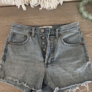 Aritzia Blue Jean Shorts with Distressed Hem